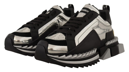 Elegant Super King Leather Sneakers - Silver & Black