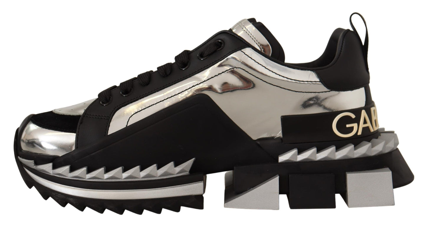 Elegant Super King Leather Sneakers - Silver & Black