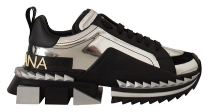 Elegant Super King Leather Sneakers - Silver & Black