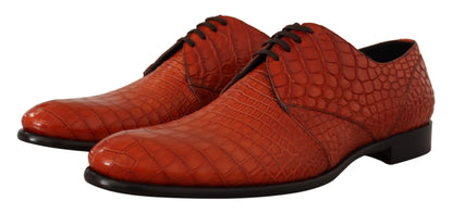 Exotic Orange Croc Leather Laceup Dress Shoes