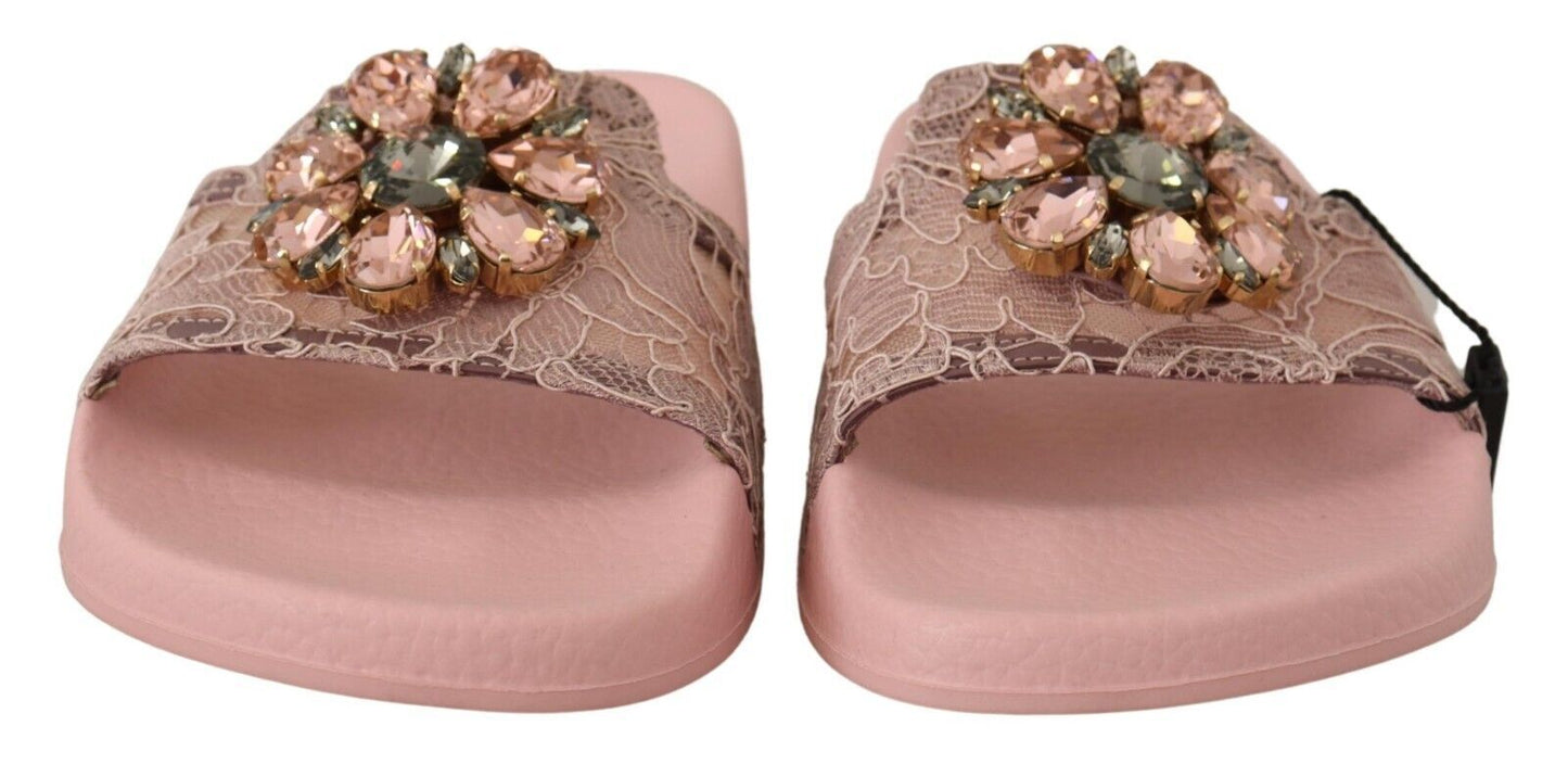 Floral Lace Crystal Embellished Slide Flats