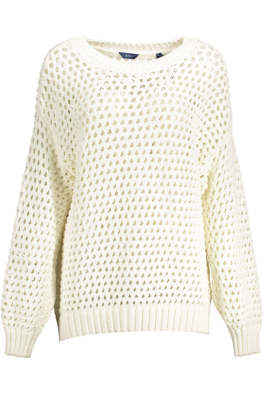 Elegant White Perforated Crewneck Sweater