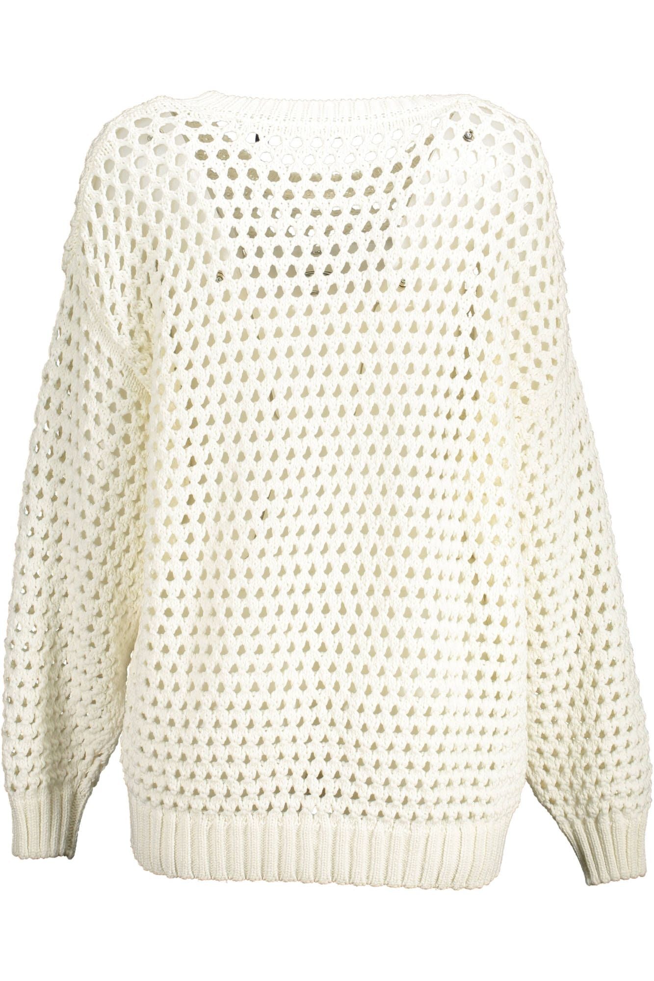 Elegant White Perforated Crewneck Sweater