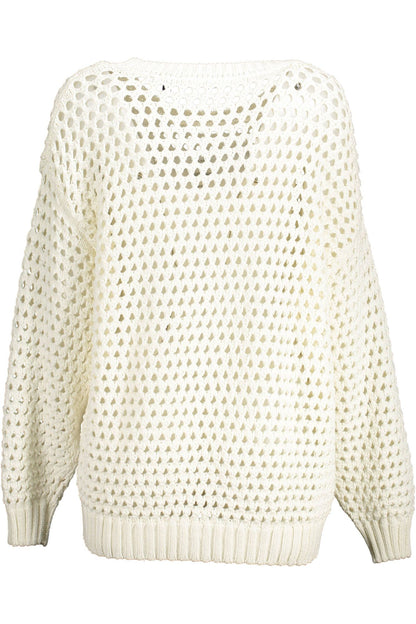 Elegant White Perforated Crewneck Sweater