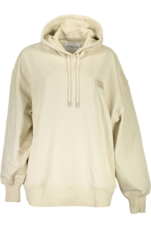 Beige Hooded Cotton Sweatshirt with Logo Detail