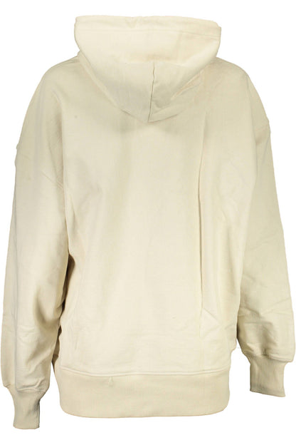 Beige Hooded Cotton Sweatshirt with Logo Detail