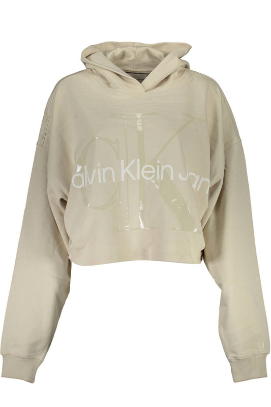 Chic Cropped Logo Hoodie in Beige