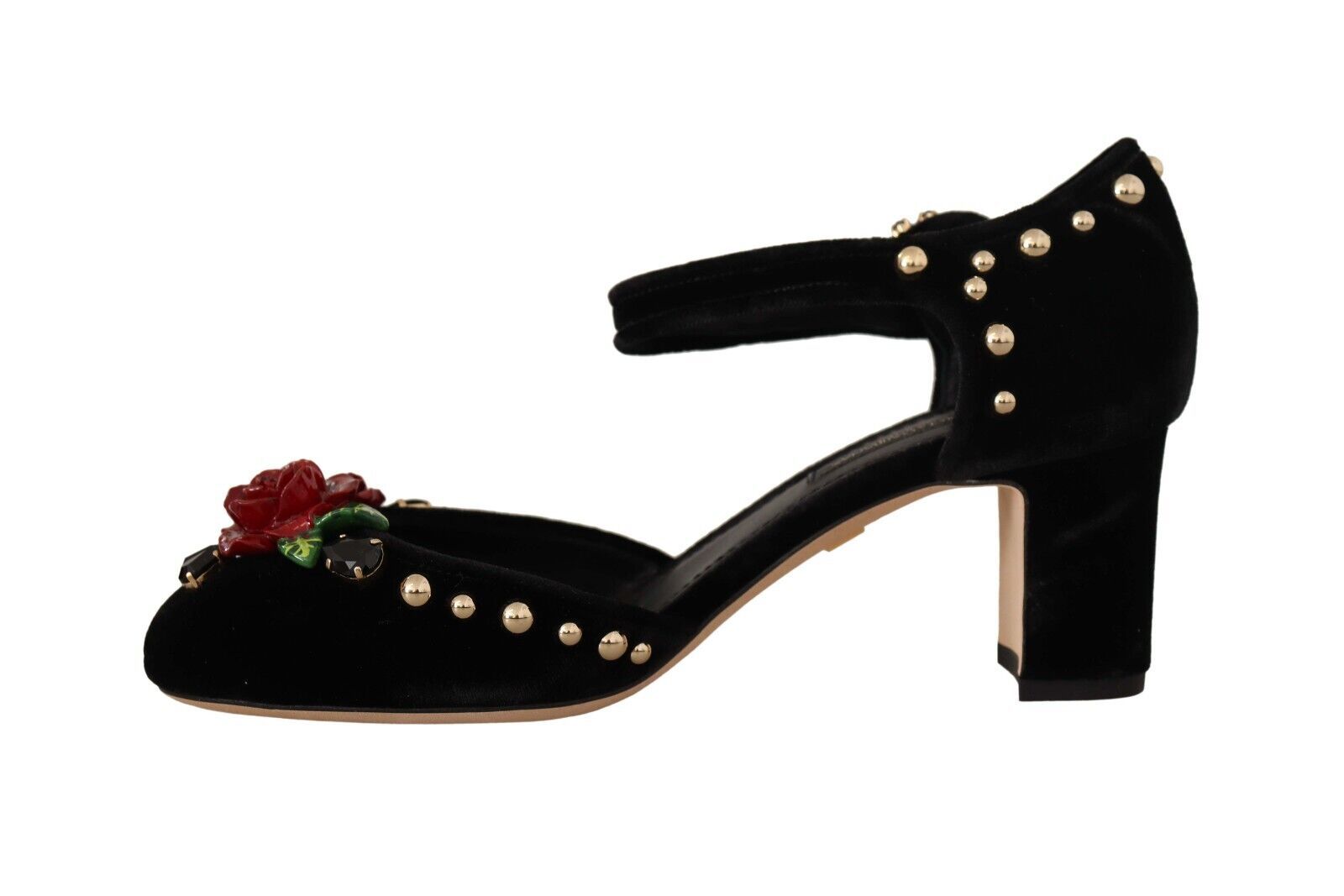 Black Crystal Rose Heel Sandals