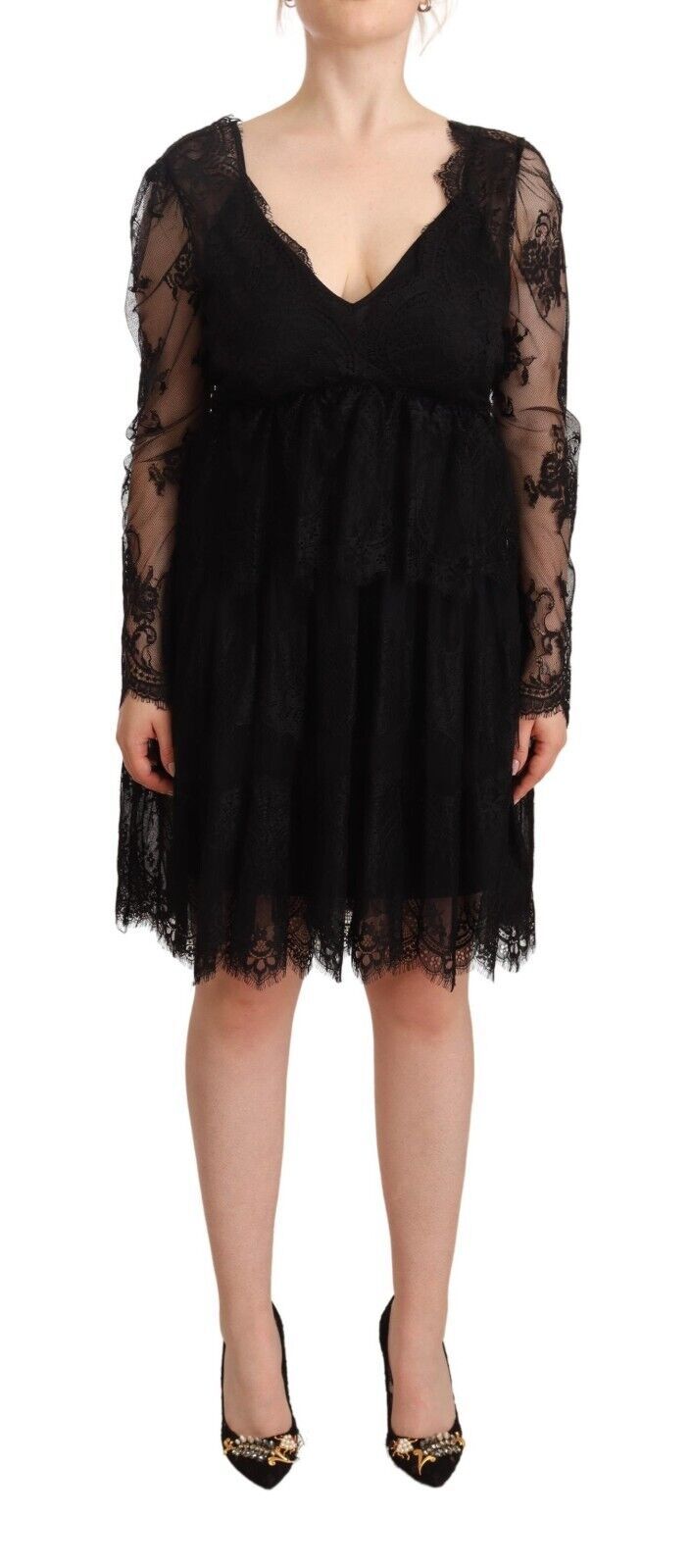 Elegant Floral Lace Long Sleeve Shift Dress