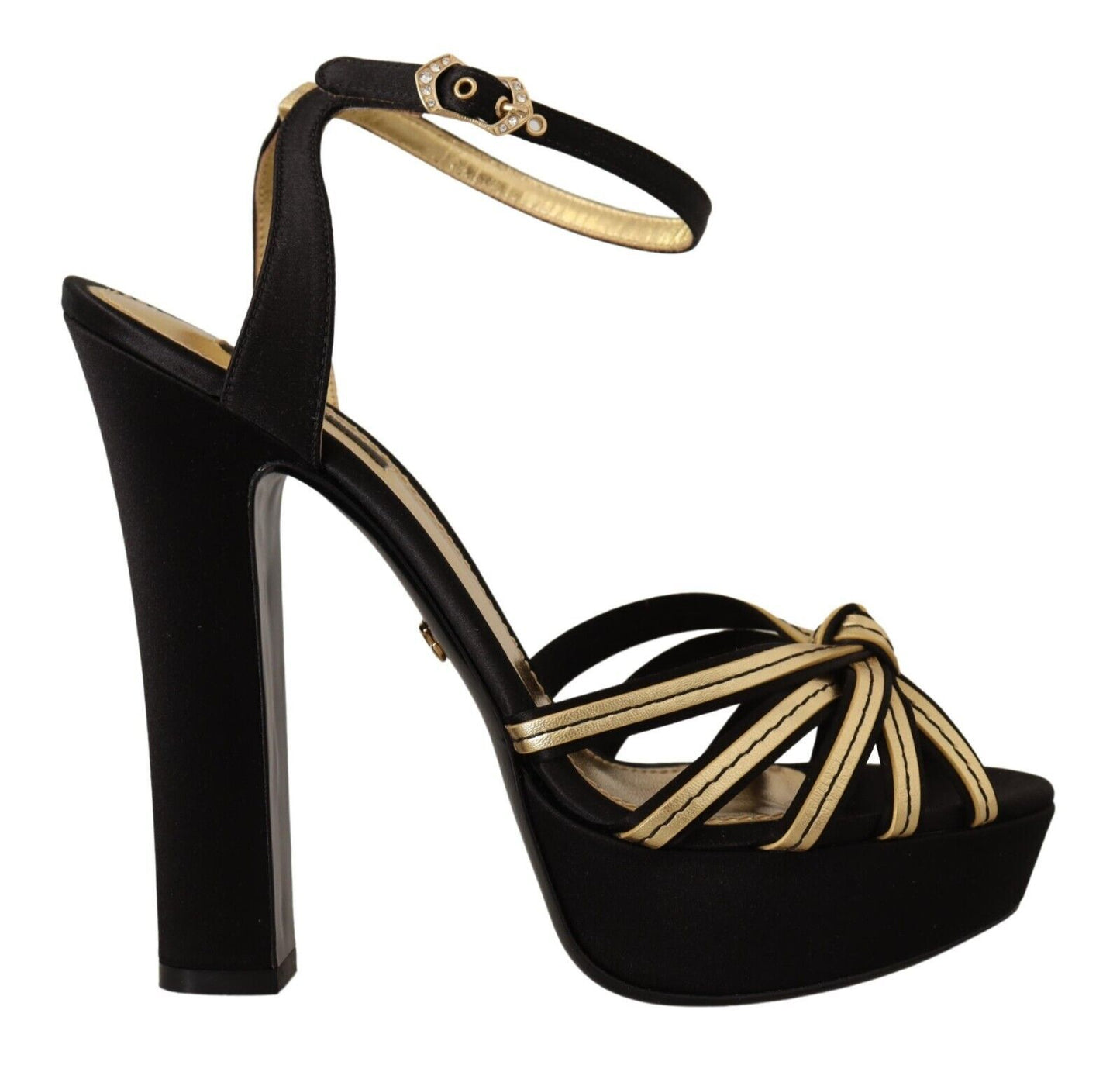 Elegant Black Gold Ankle Strap Heels Sandals