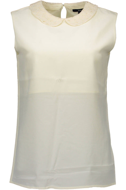 Elegant Silk Tank with Removable Collar in White