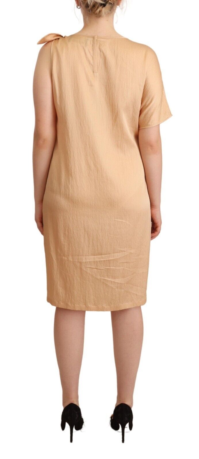 Elegant One-Sleeve Beige Shift Dress