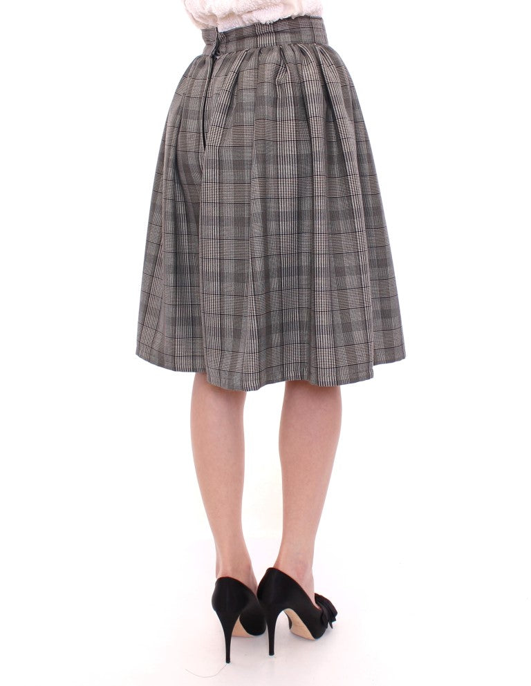 Elegant Gray Checkered Wool Shorts Skirt