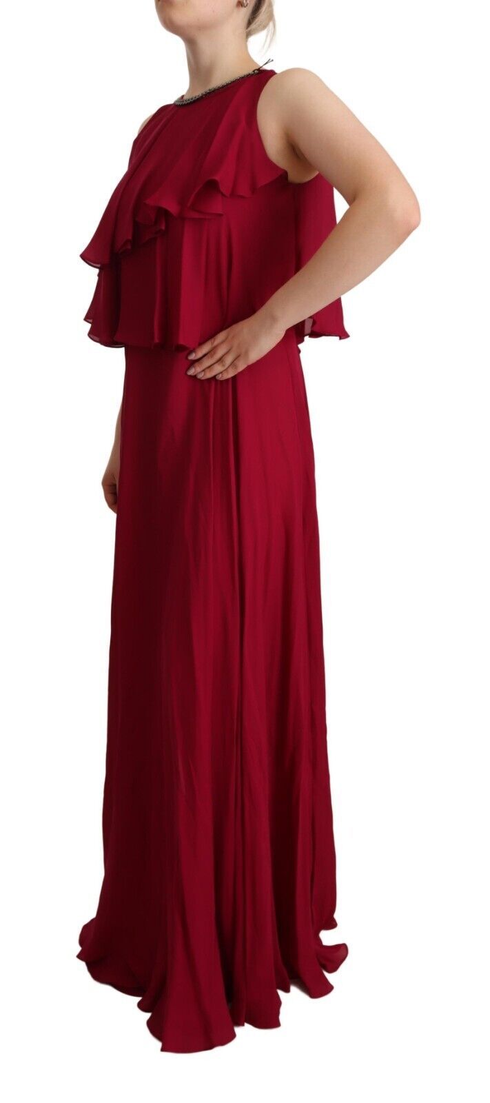 Elegant Silk Sleeveless Ruffled Maxi Dress