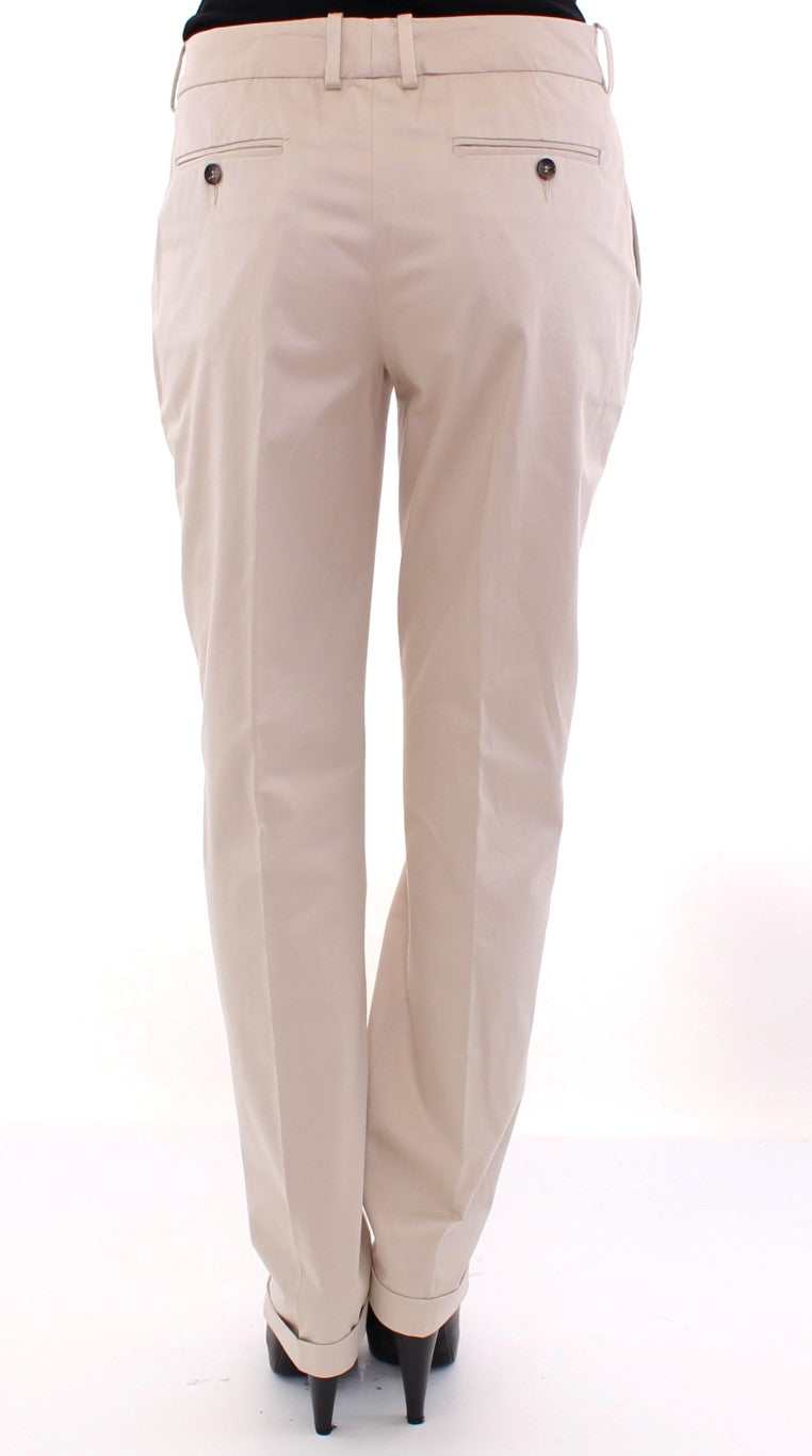 Elegant Beige Regular Fit Cotton Pants