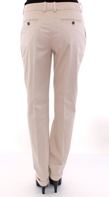 Elegant Beige Regular Fit Cotton Pants