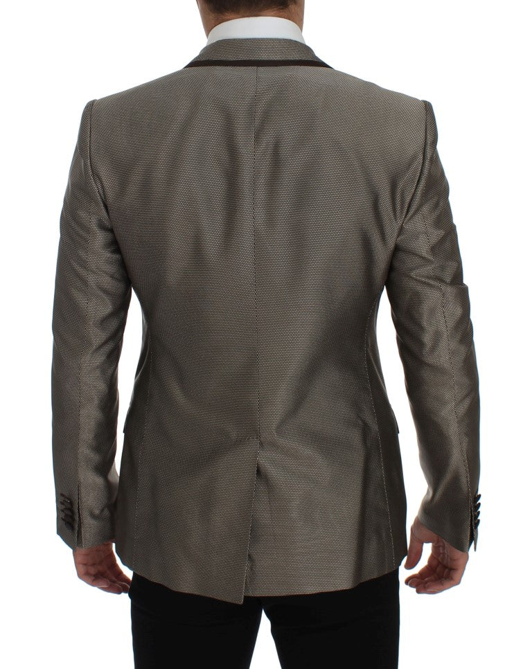 Elegant Brown Silk Two-Button Slim Blazer