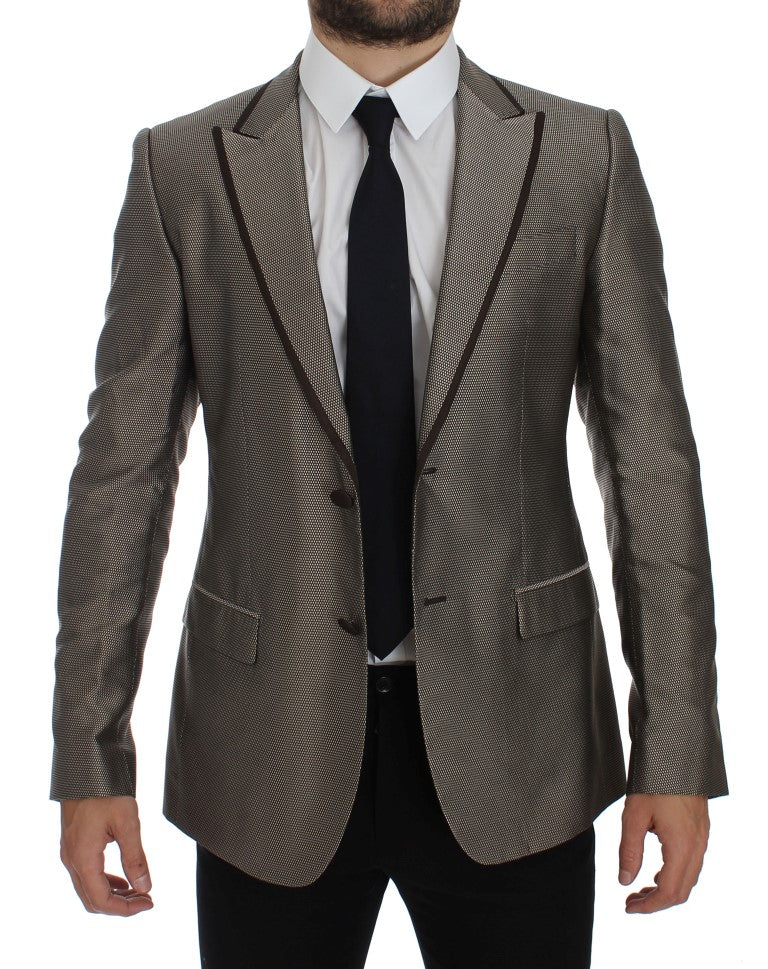 Elegant Brown Silk Two-Button Slim Blazer