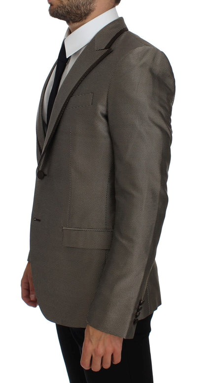 Elegant Brown Silk Two-Button Slim Blazer