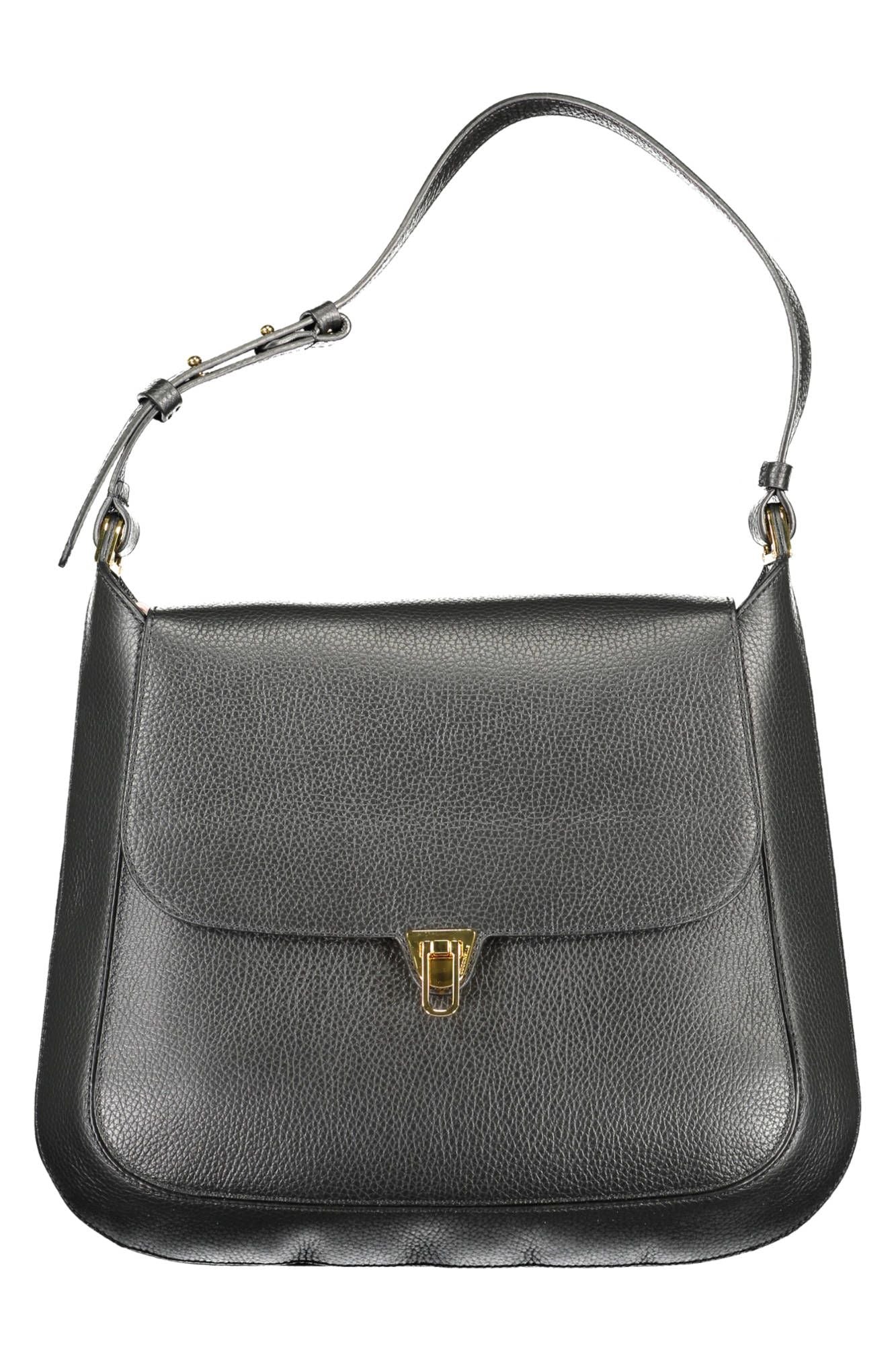 Elegant Leather Shoulder Bag with Turn Lock Closure