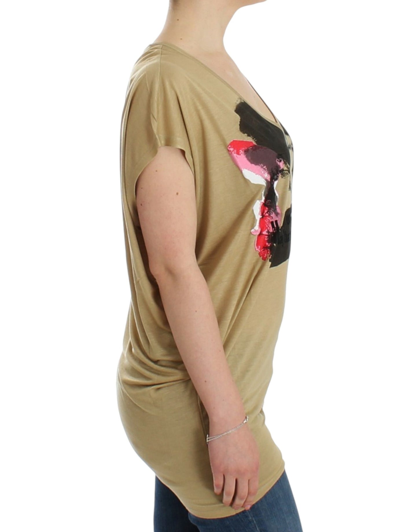 Chic V-Neck Tunic Top with Motive Print