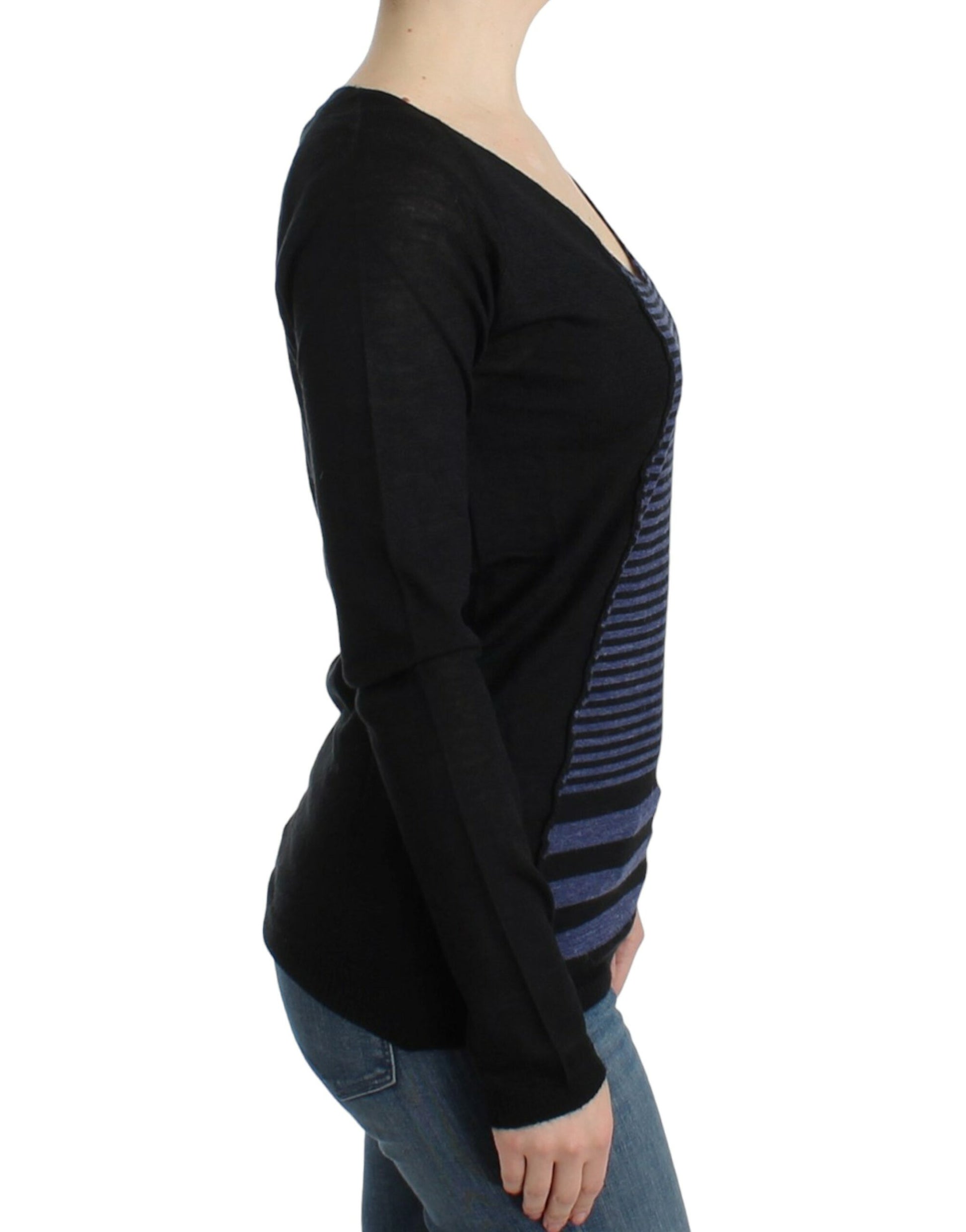 Chic Striped V-Neck Wool Blend Sweater