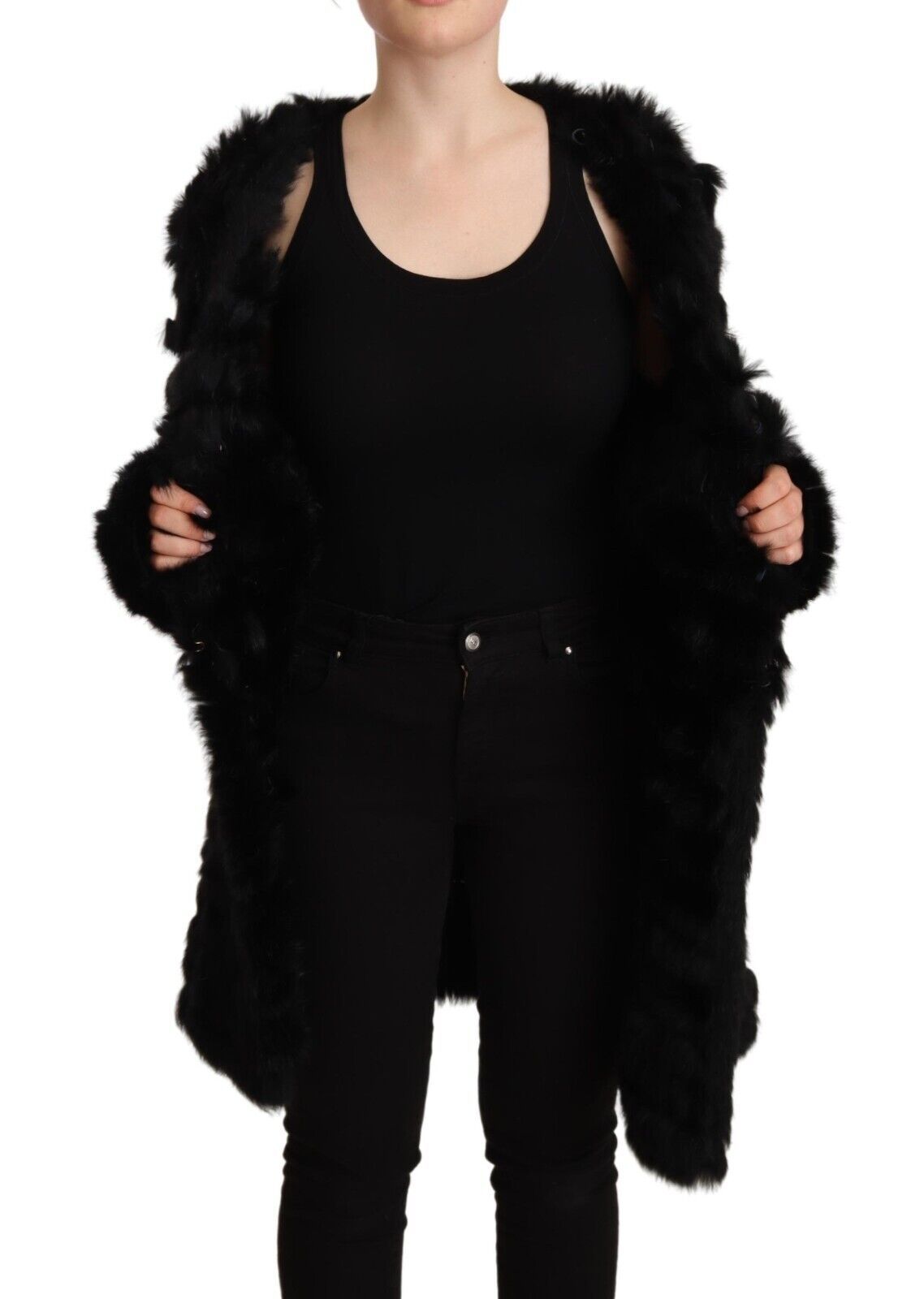 Elegant Tasseled V-Neck Black Cardigan