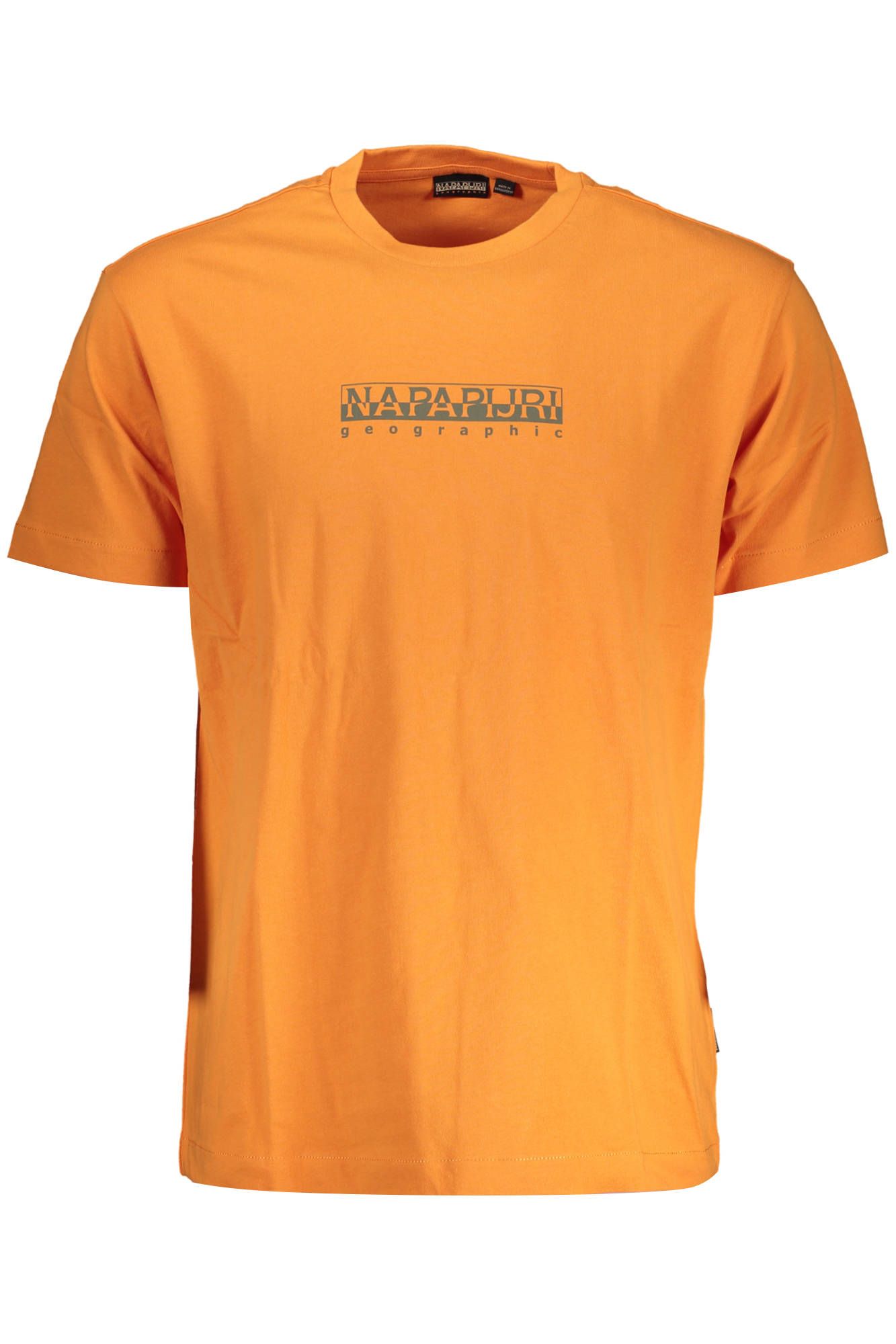 Vibrant Orange Round Neck Tee with Logo Print