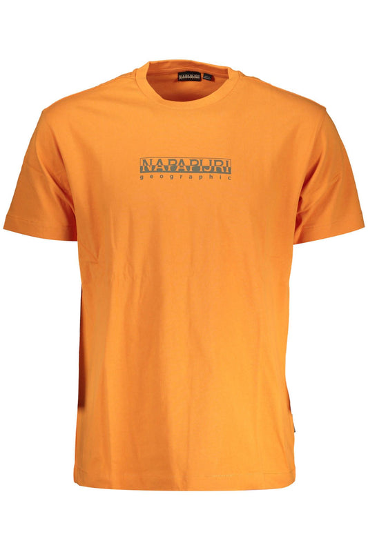 Vibrant Orange Round Neck Tee with Logo Print