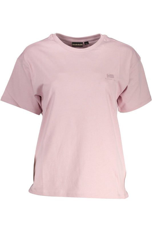 Chic Pink Embroidered Tee with Sleek Print