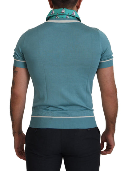 Elegant Silk Polo Tee with Boat Collar Print