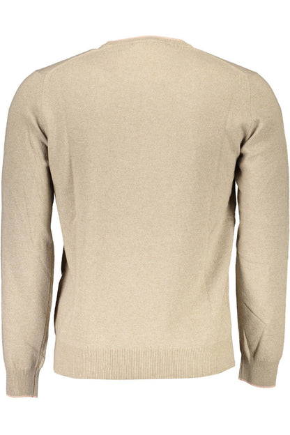 Elegant Beige Crew Neck Sweater with Embroidery