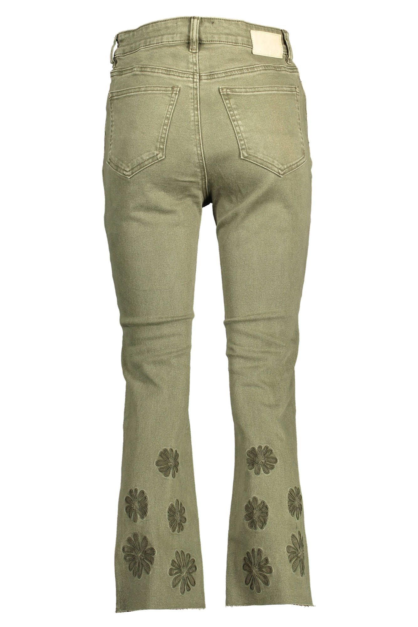 Embroidered Contrast Stitch Green Jeans