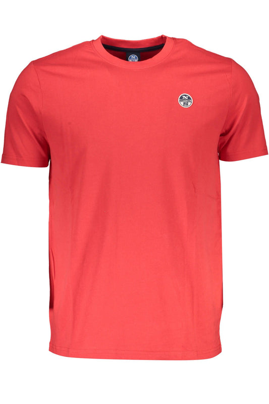 Vibrant Red Round Neck Tee with Logo Detail