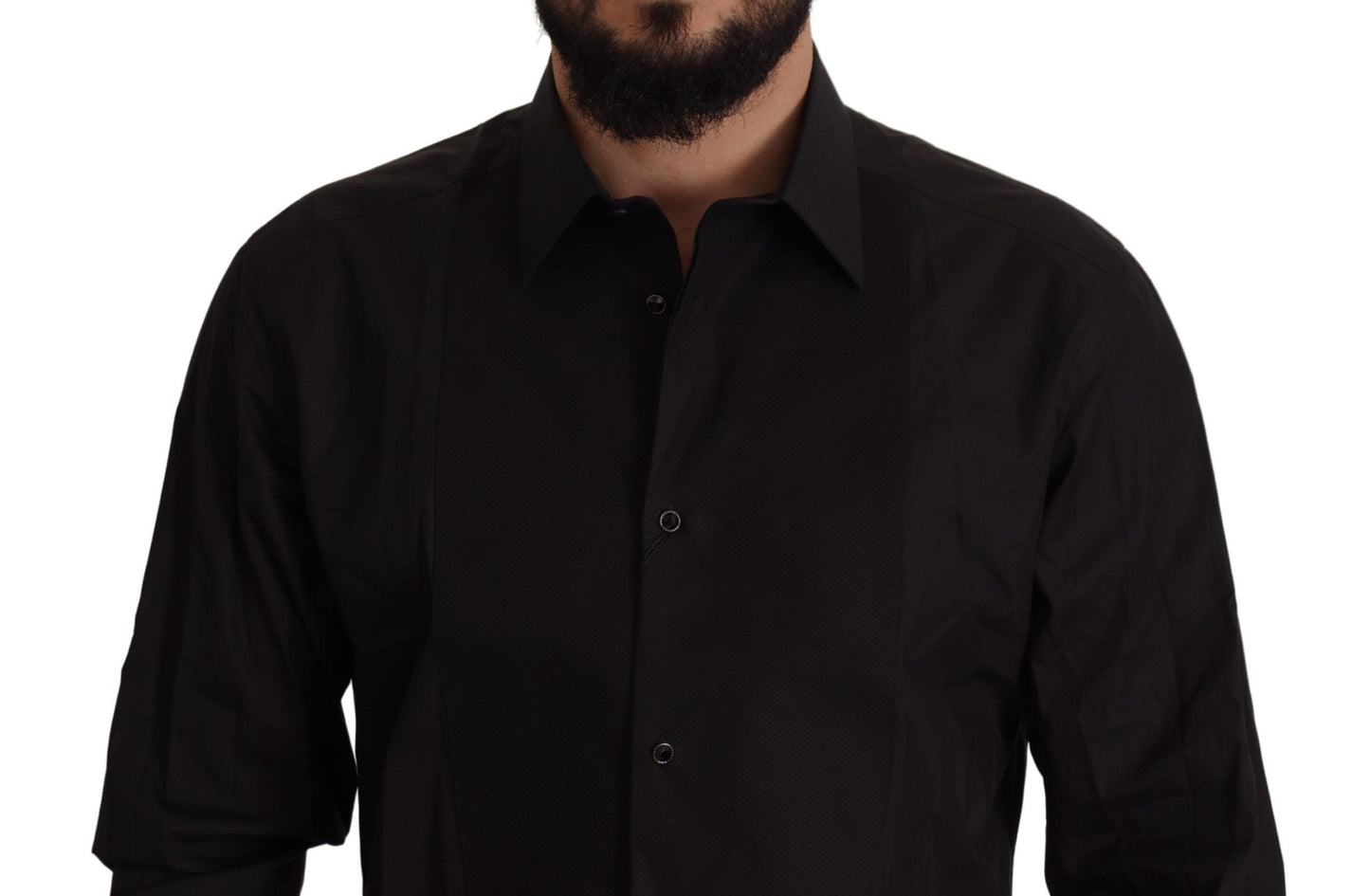 Sleek Black Tuxedo Dress Shirt - Slim Fit