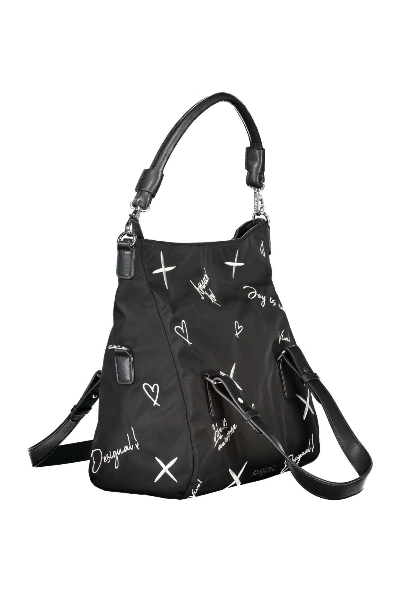 Elegant Embroidered Black Handbag with Versatile Straps