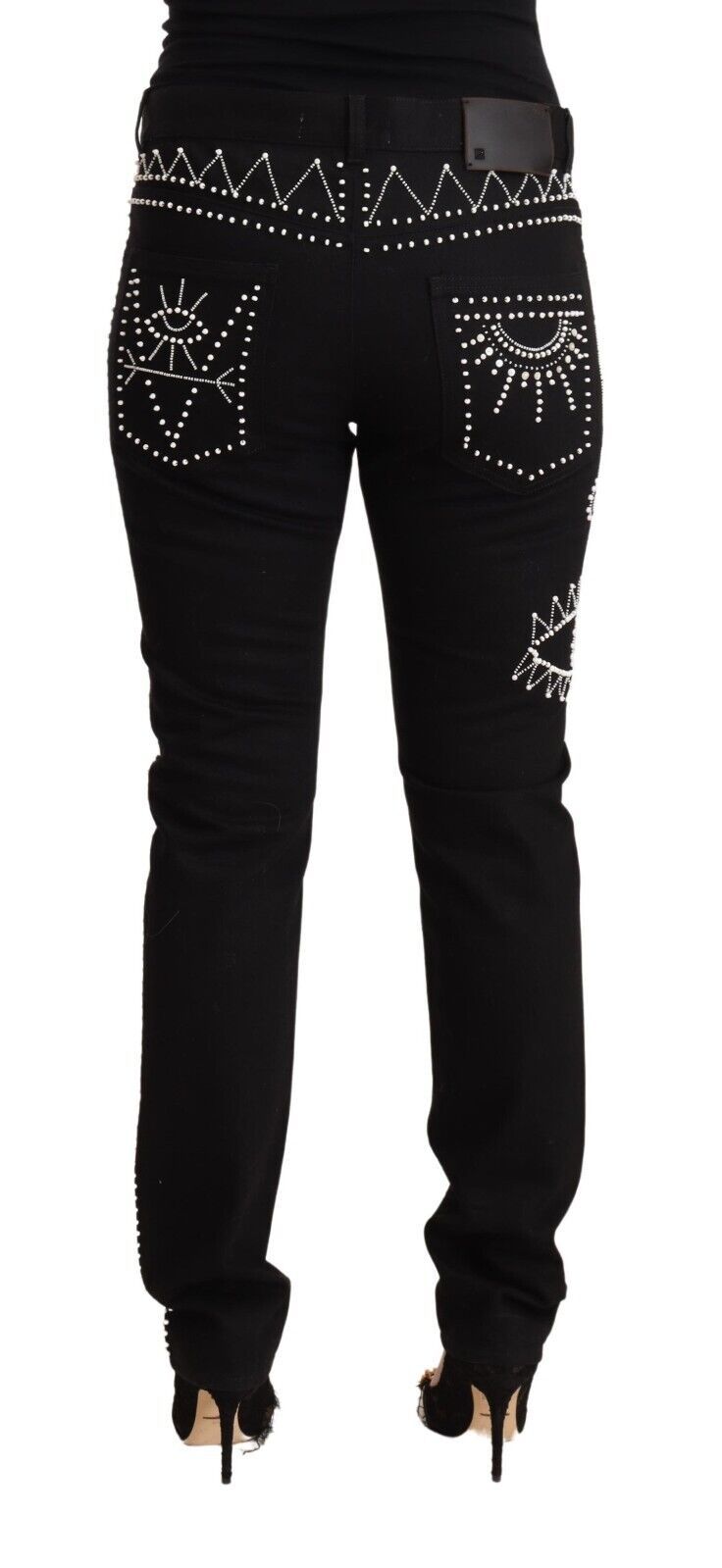 Embellished Black Mid-Waist Denim