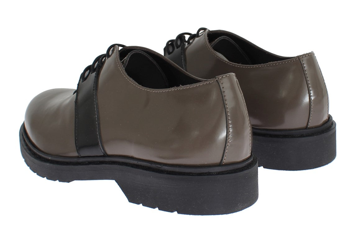 Elegant Gray Brown Leather Lace-up Shoes