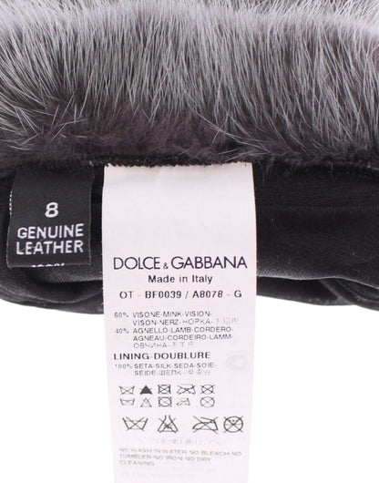 Elegant Gray Mink Fur Leather Elbow Gloves