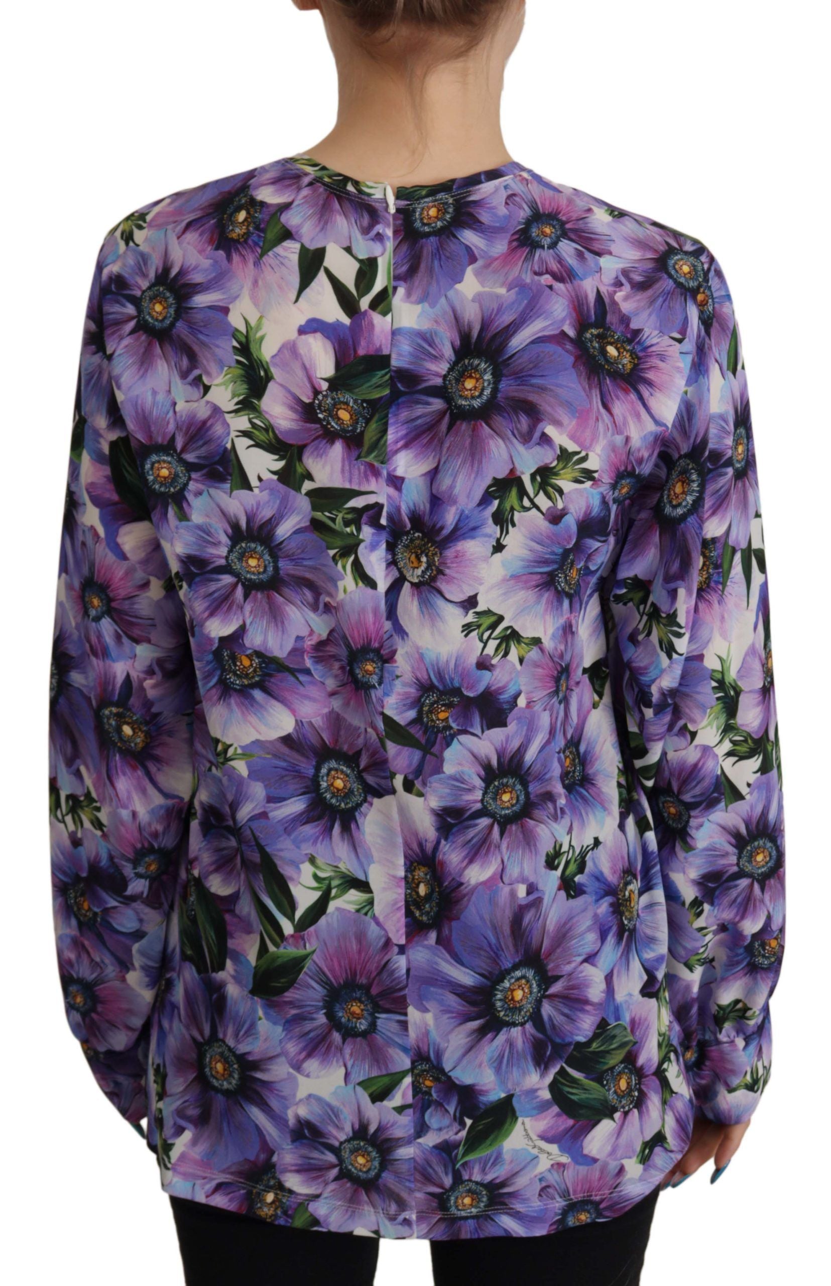 Elegant Floral Silk Long Sleeve Blouse