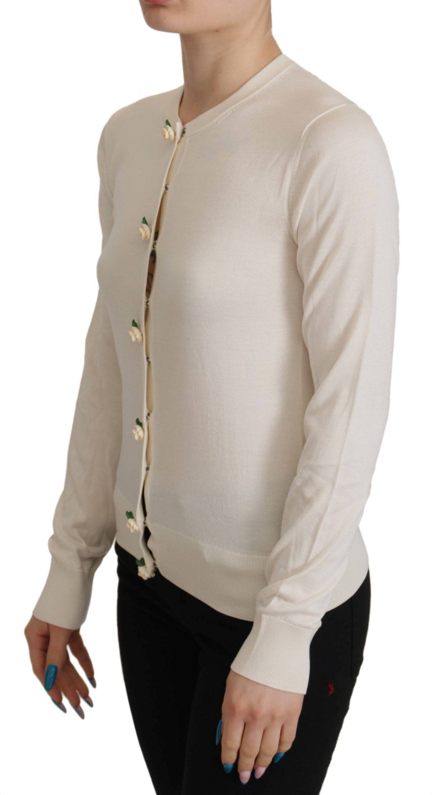 Elegant Off-White Silk Cardigan