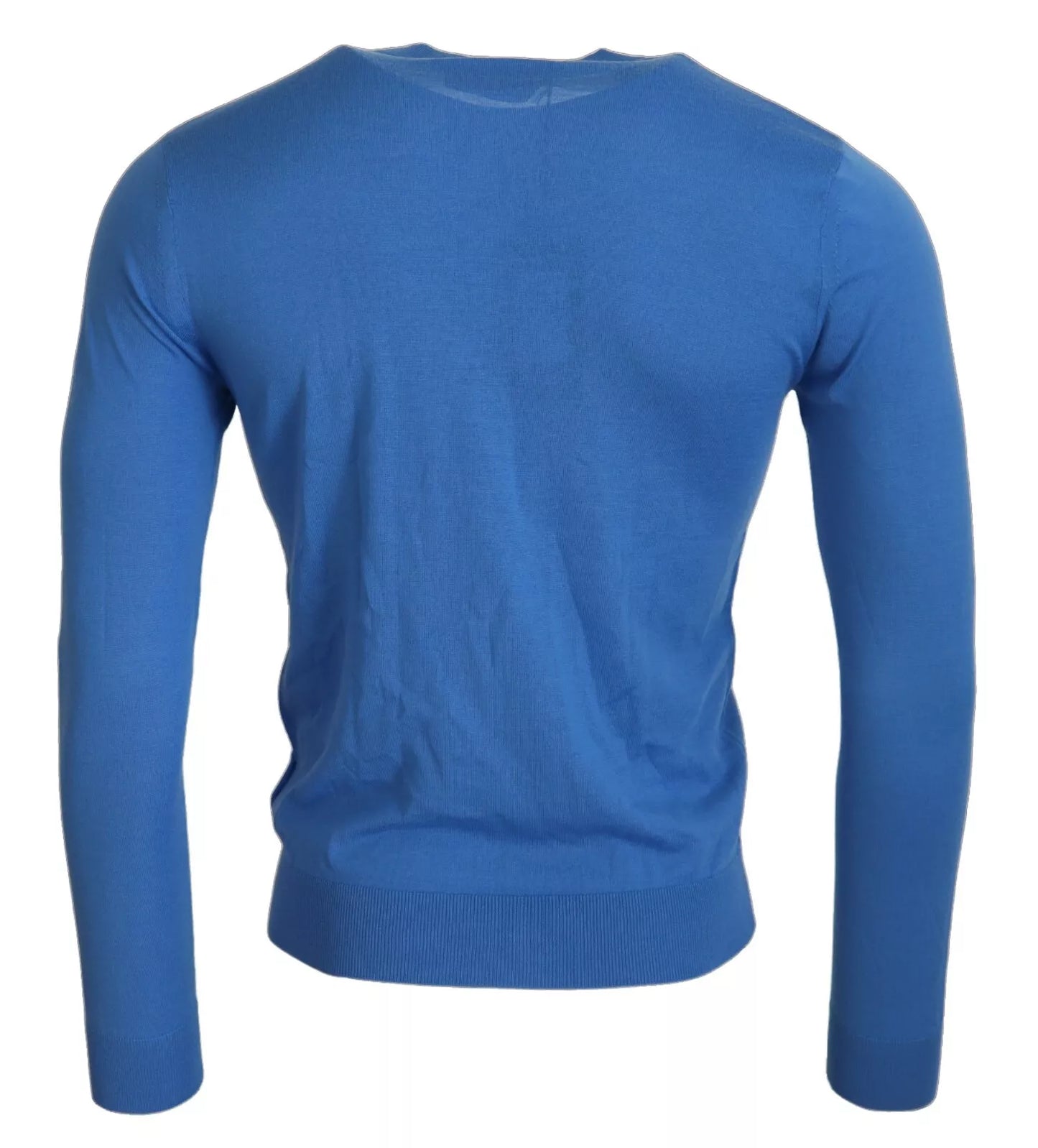 Blue Wool Long Sleeves Crewneck Pullover Sweater