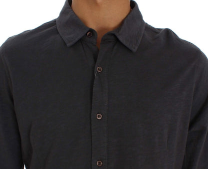 Sleek Gray Casual Cotton Shirt