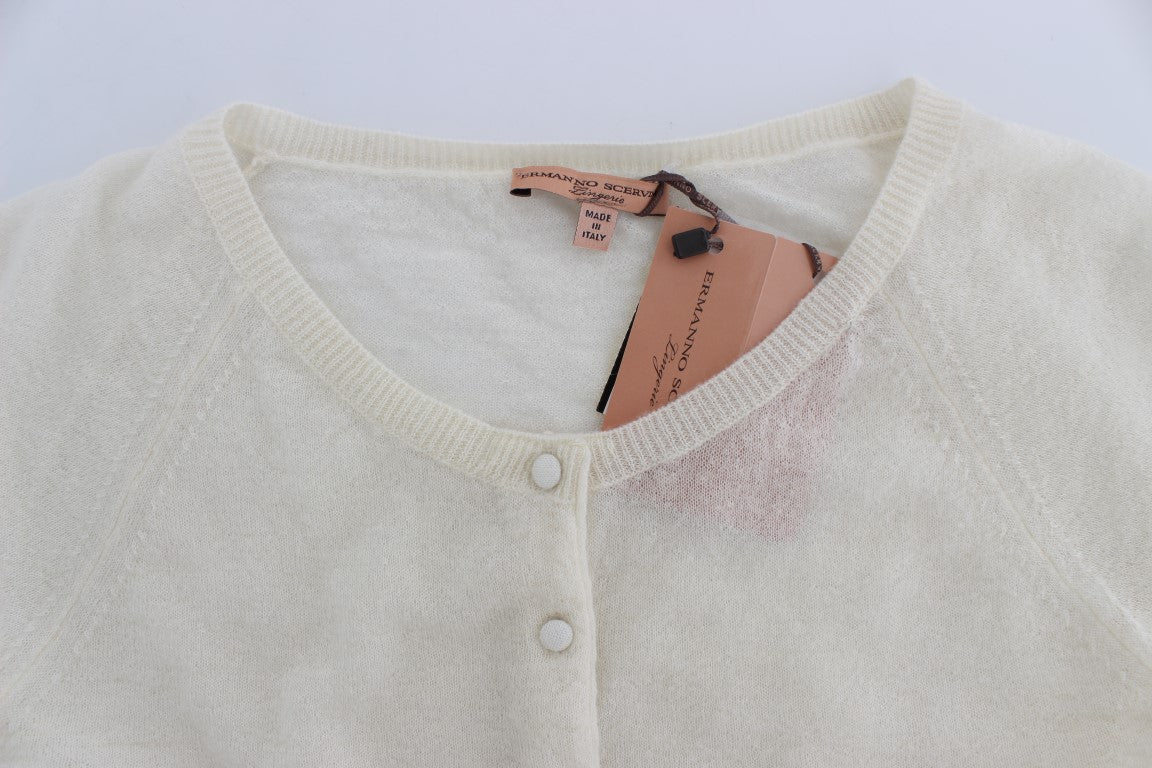 Elegant White Crop Cardigan Sweater