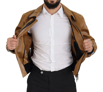 Elegant Dark Camel Zip Blouson Jacket