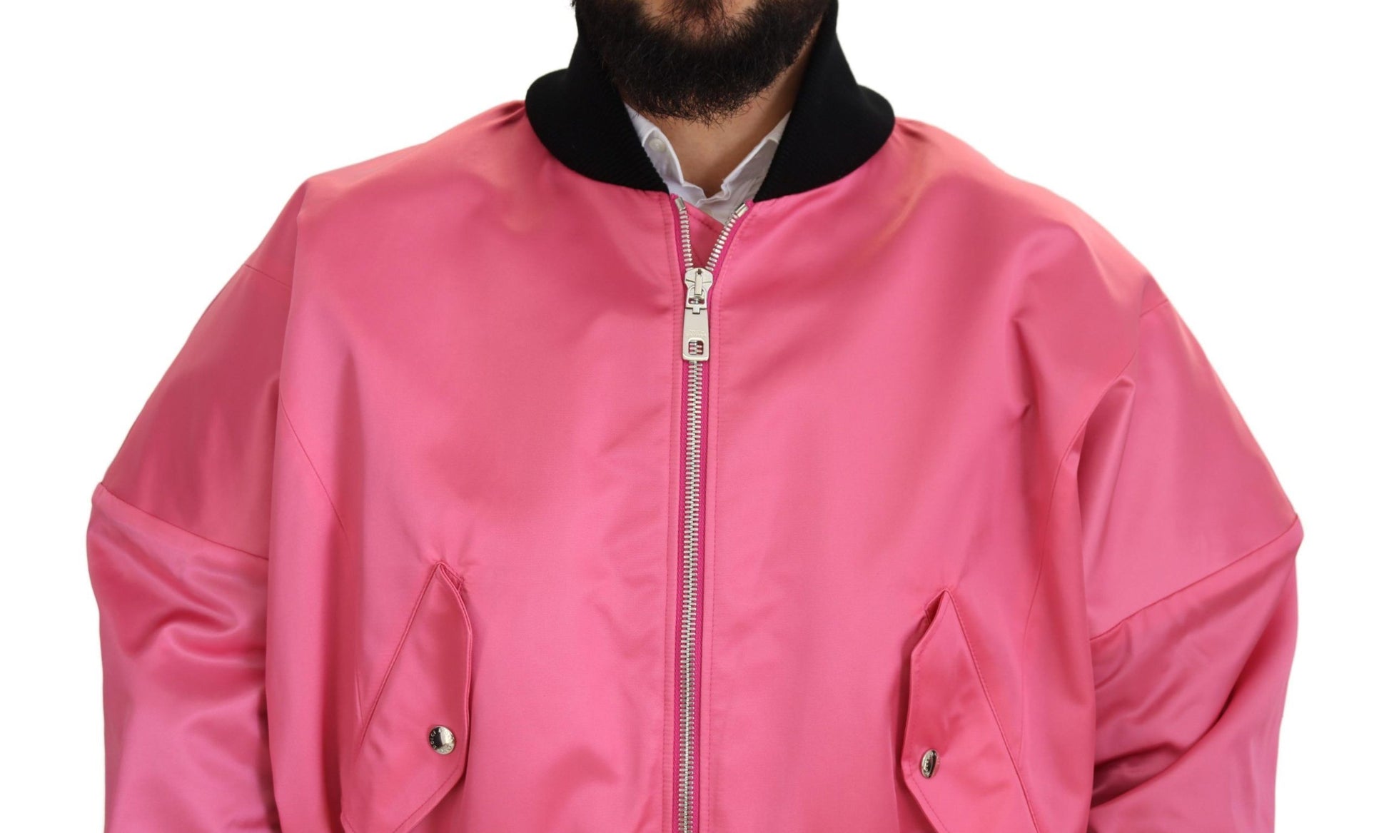 Elegant Pink Nylon Bomber Jacket