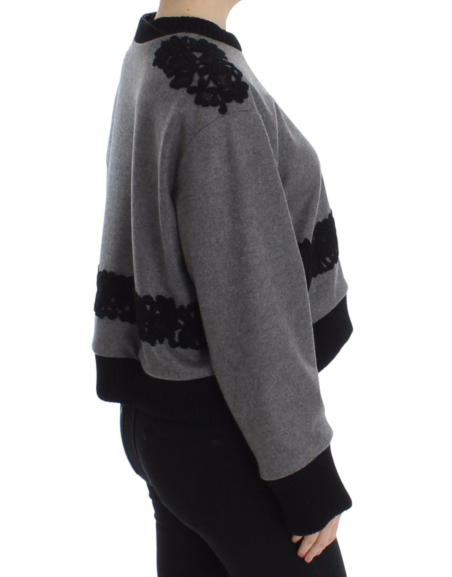 Elegant Gray Cashmere Blend Lace Sweater