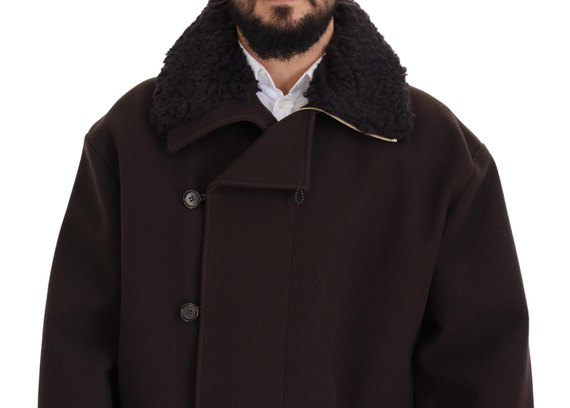 Elegant Dark Brown Shearling Coat Jacket