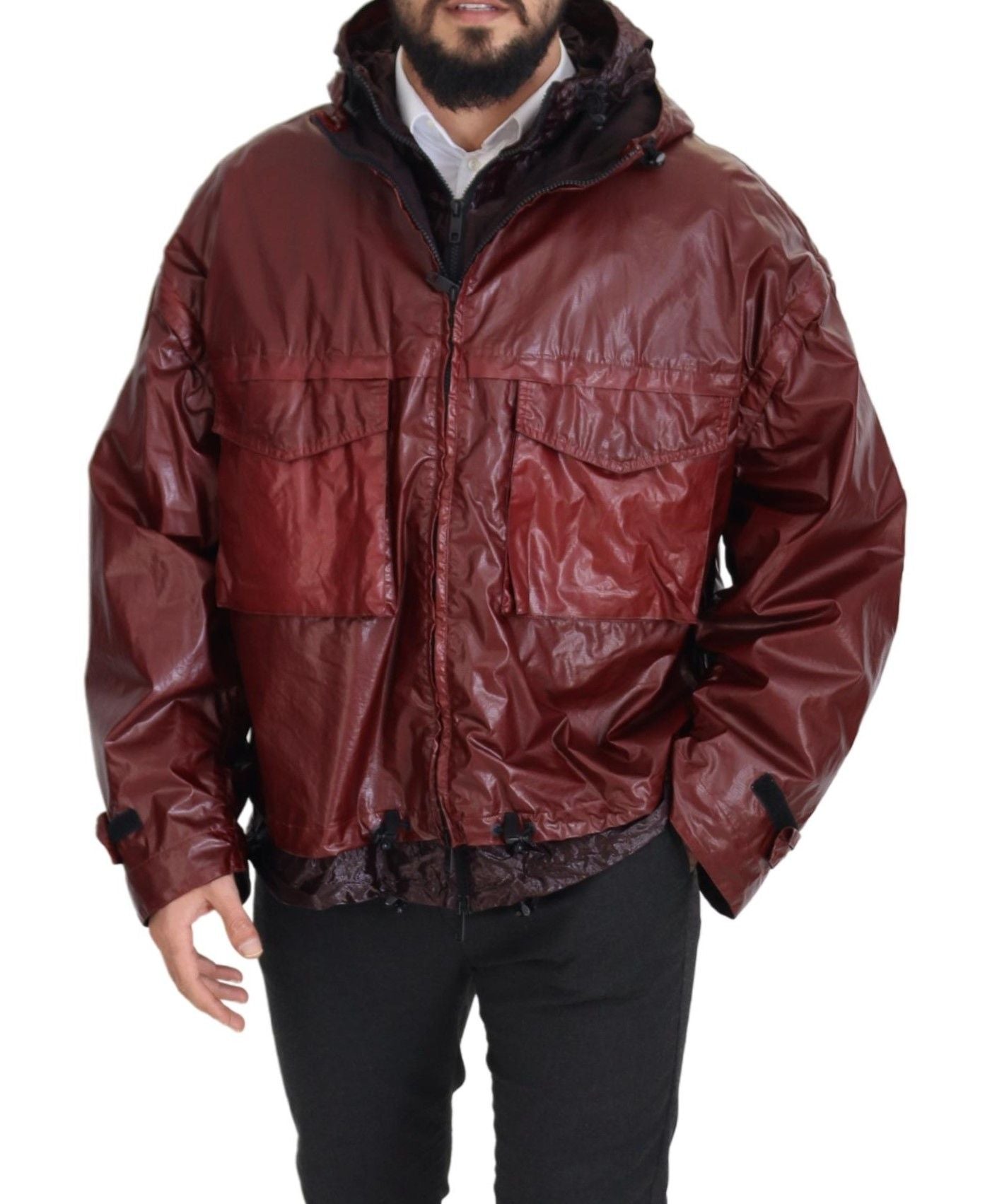 Elegant Bordeaux Full Zip Hooded Jacket