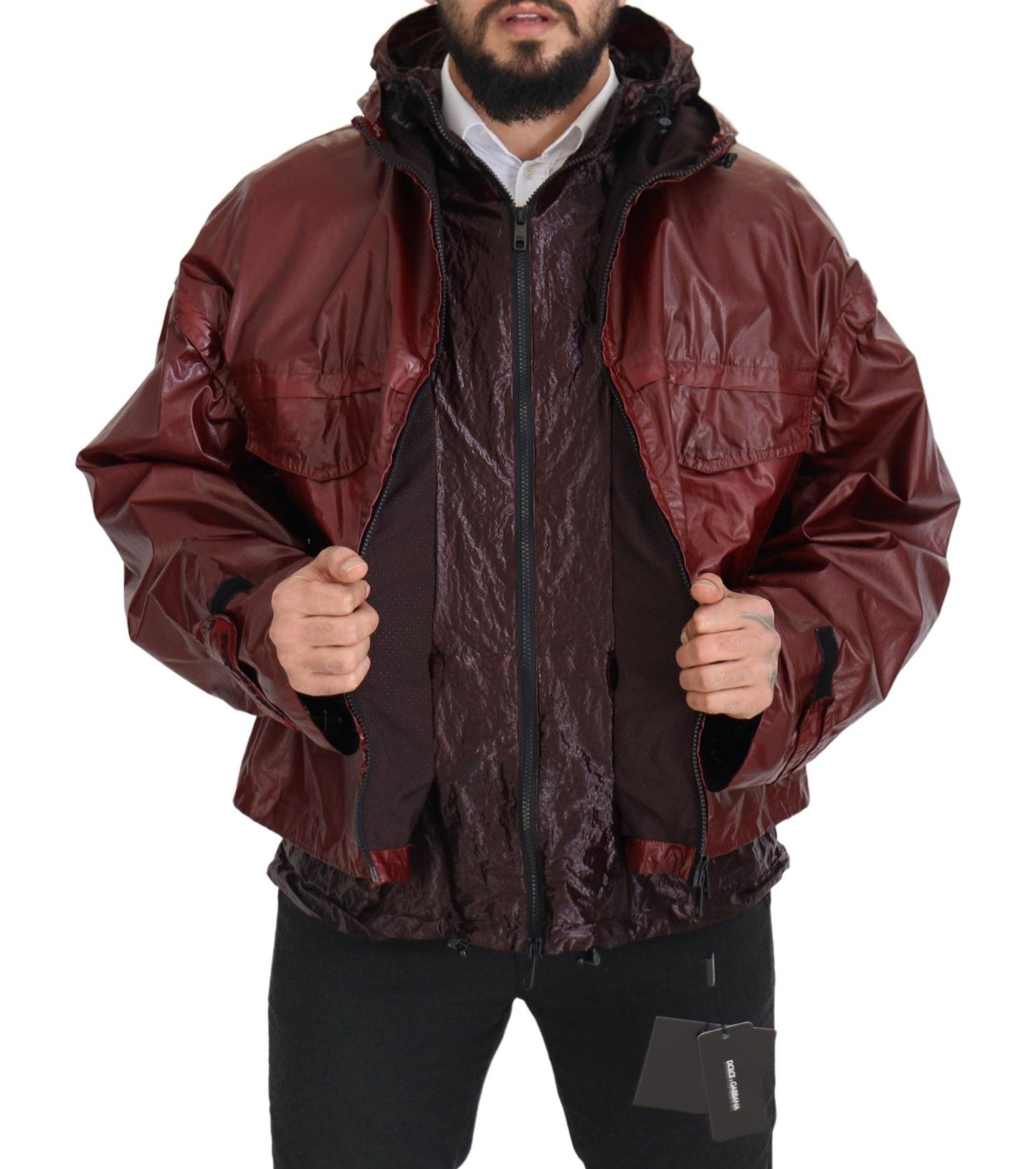 Elegant Bordeaux Full Zip Hooded Jacket